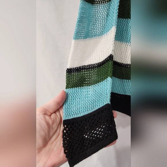 Talbots Womens Open Knit‎ Top Size M Linen Coastal Stripes Resort Cruise Beachy - Picture 5 of 7